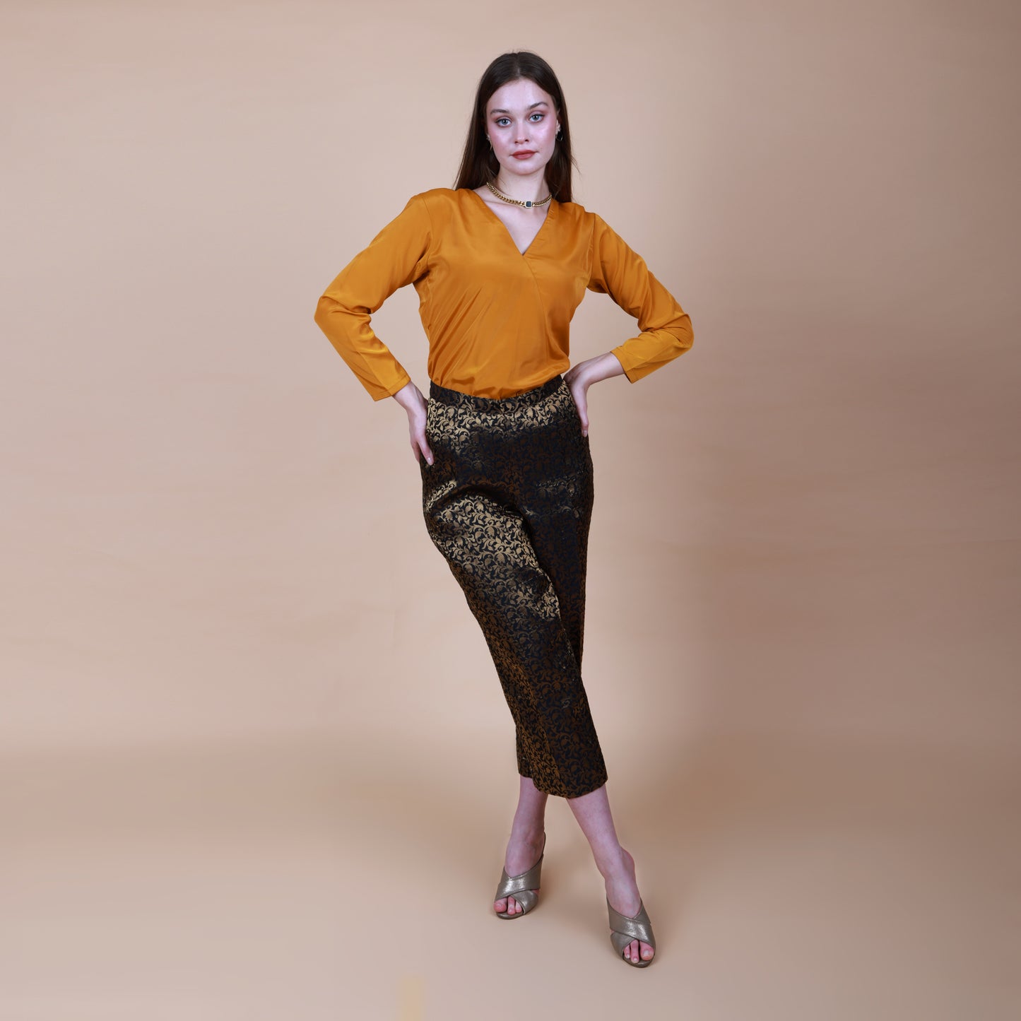 Black Silk Brocade Pant with Top Set