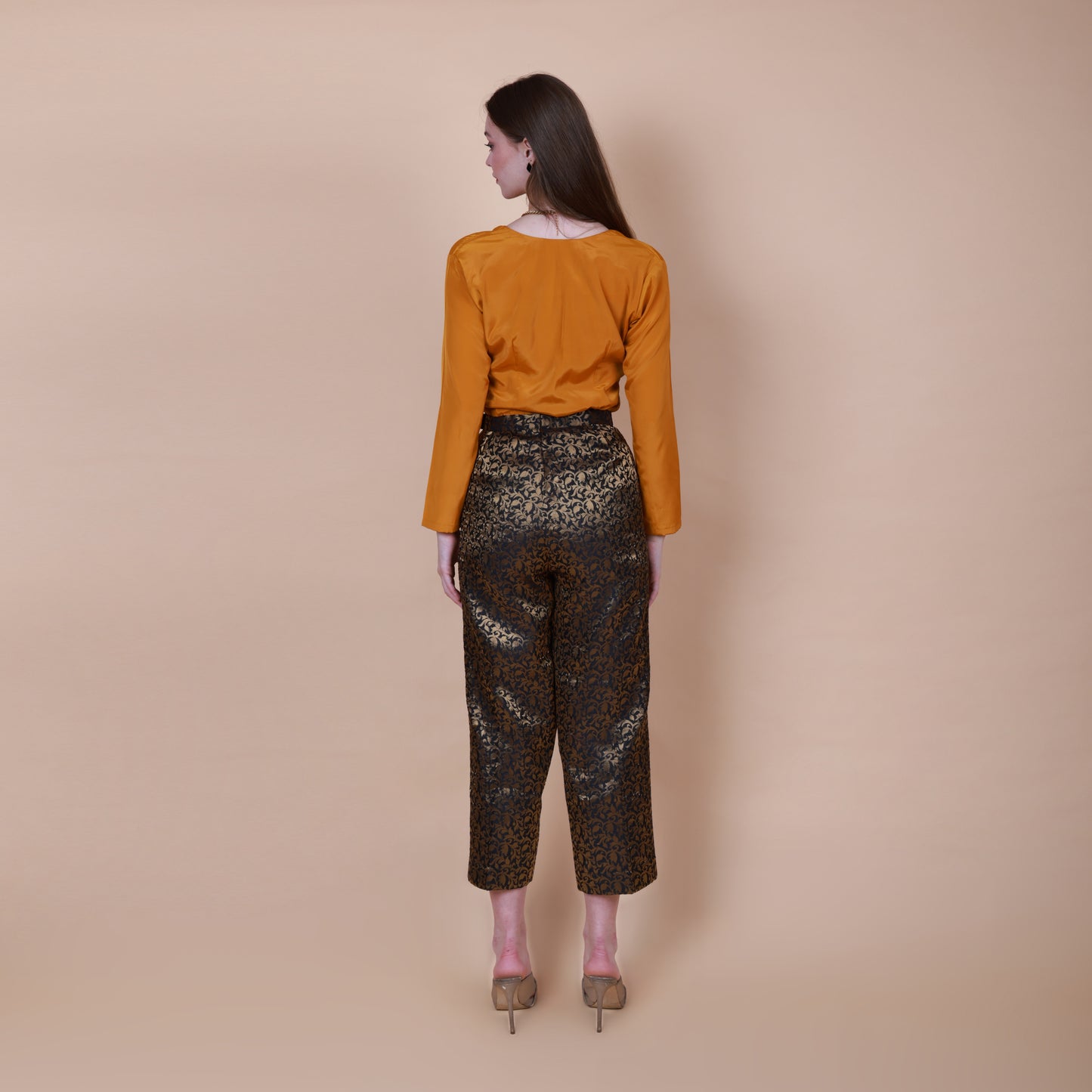 Black Silk Brocade Pant with Top Set