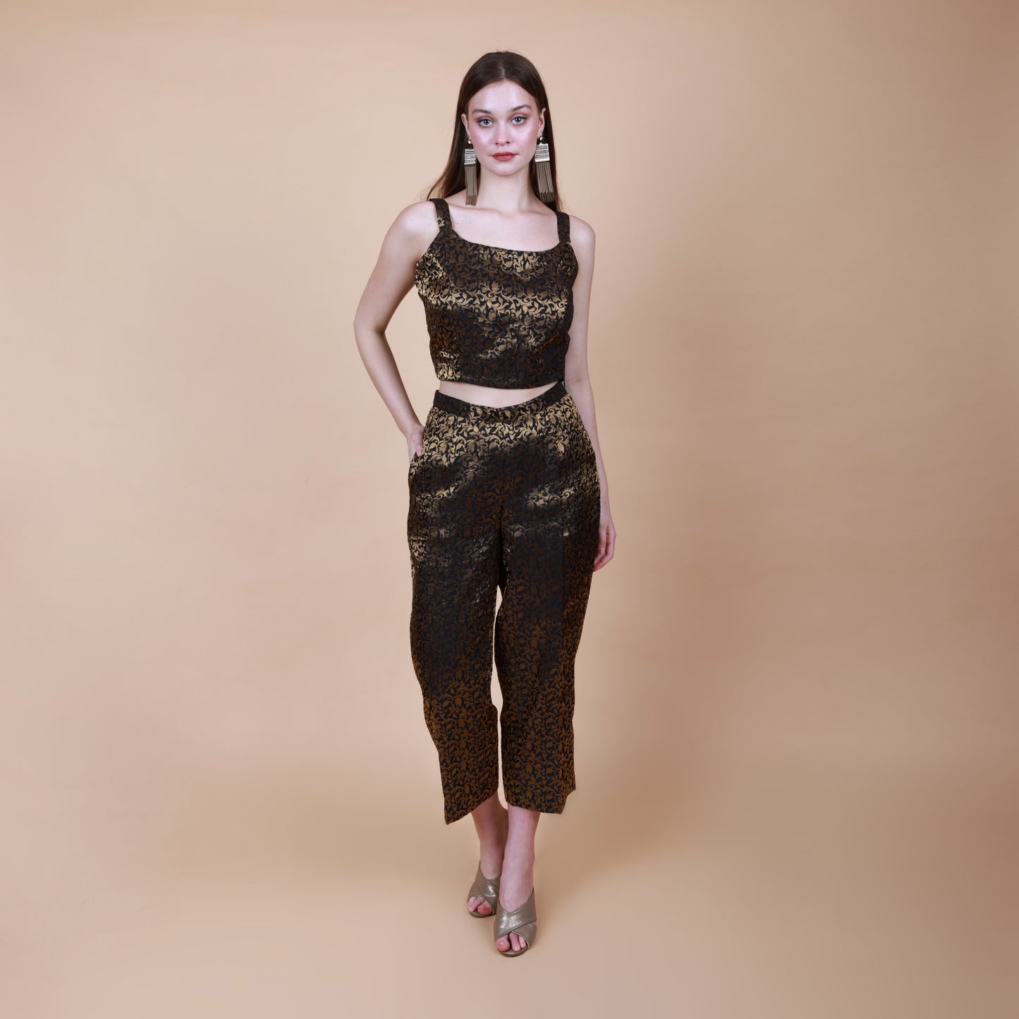 Black and Gold Silk Brocade Coord Set