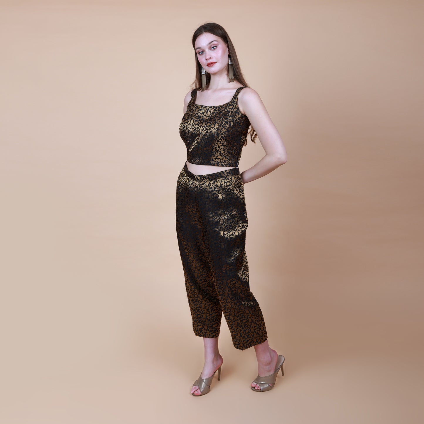 Black and Gold Silk Brocade Coord Set
