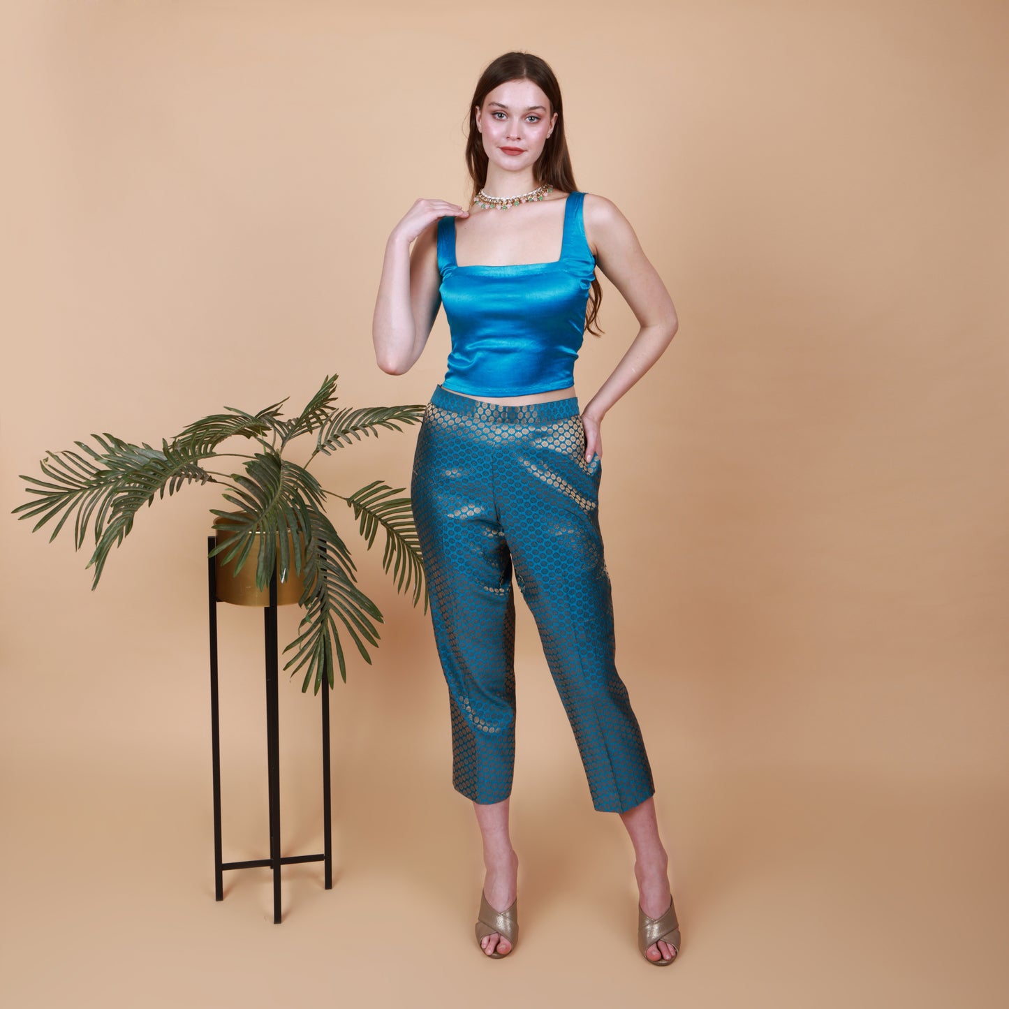 Blue Banarasi Brocade Blazer Pant Set