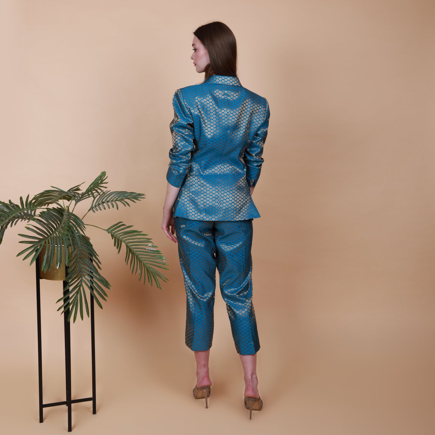 Blue Banarasi Brocade Blazer Pant Set