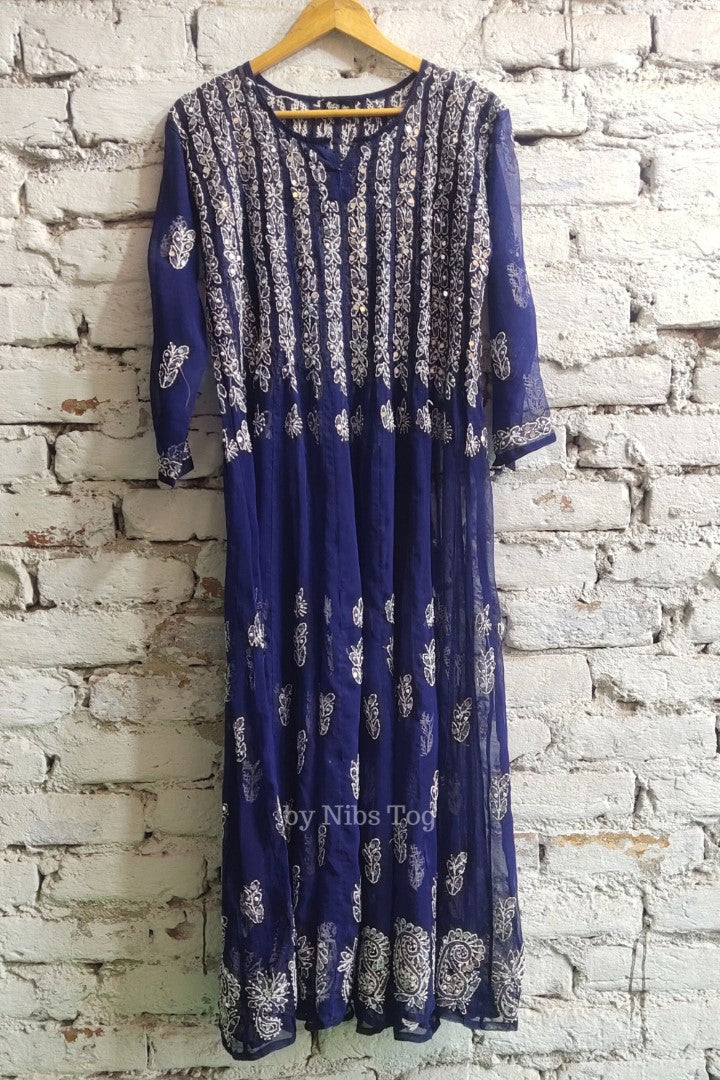 56 kali Chikankari Anarkali Suit with Mirror Work