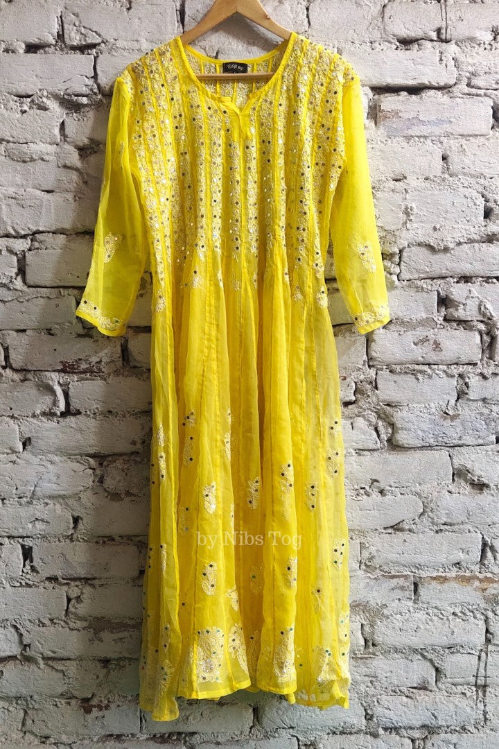 56 kali Chikankari Anarkali Suit with Mirror Work