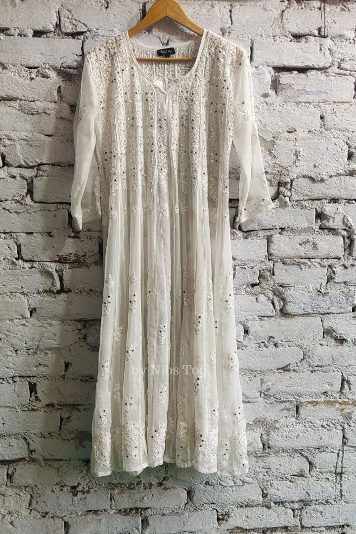 56 kali Chikankari Anarkali Suit with Mirror Work