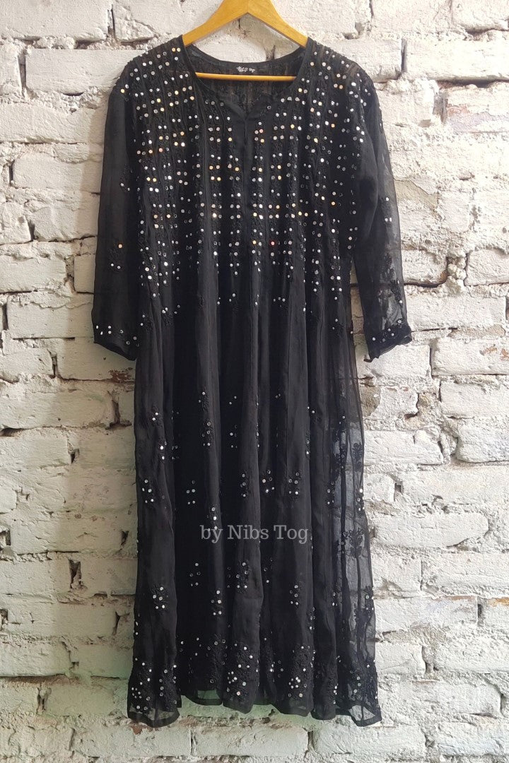 56 kali Chikankari Anarkali Suit with Mirror Work