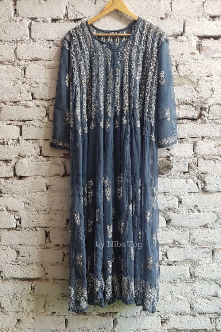 56 kali Chikankari Anarkali Suit with Mirror Work