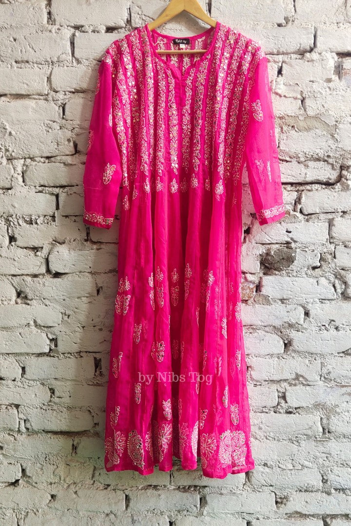 56 kali Chikankari Anarkali Suit with Mirror Work