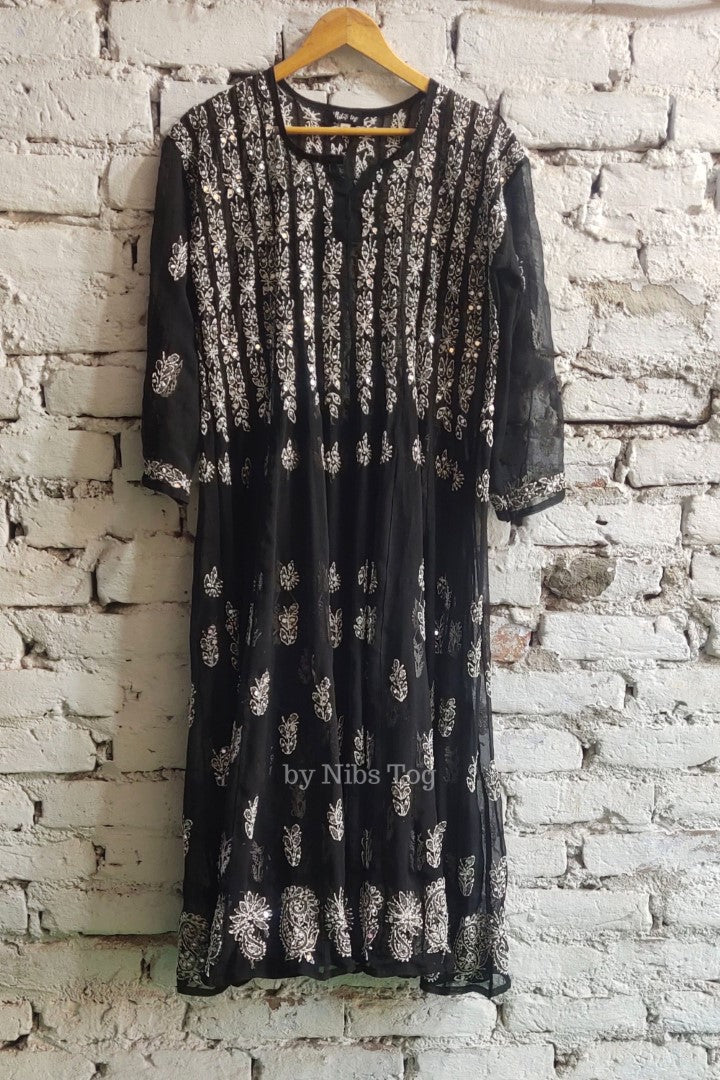 56 kali Chikankari Anarkali Suit with Mirror Work