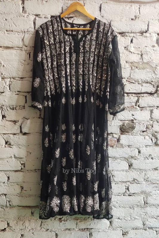 56 kali Chikankari Anarkali Kurta with Mirror Work