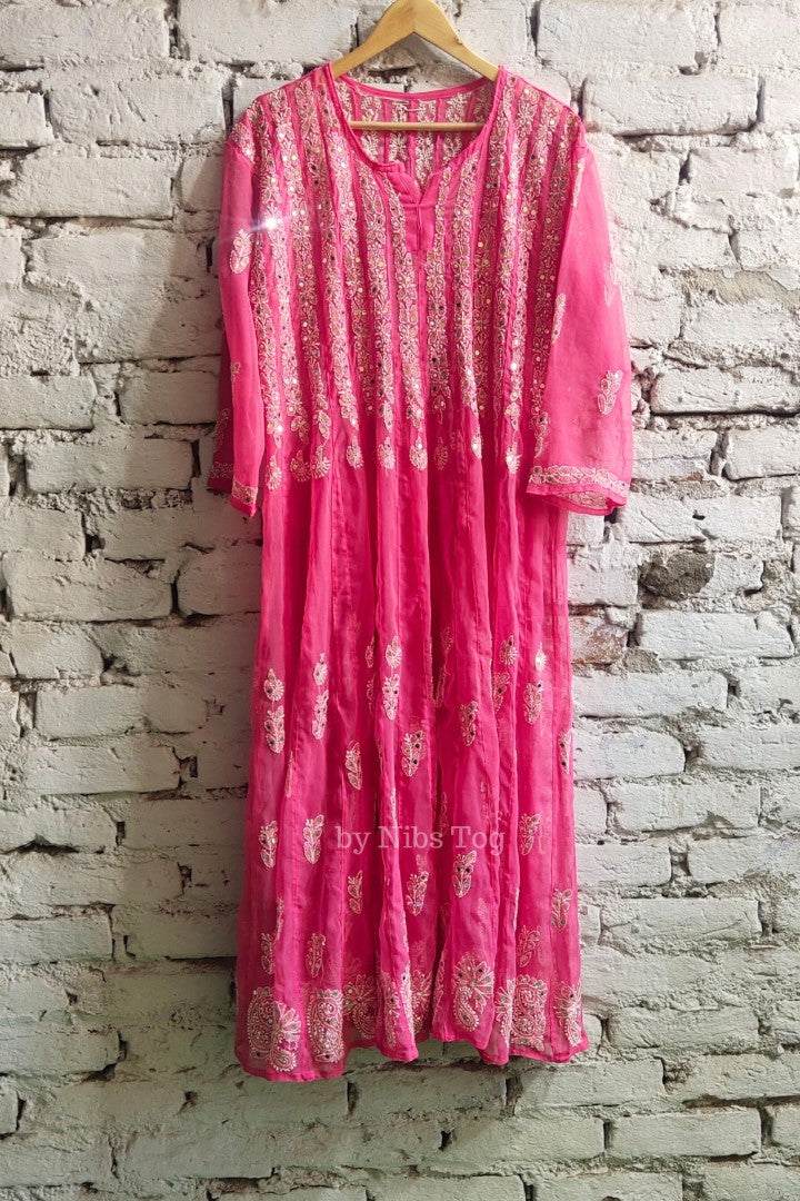 56 kali Chikankari Anarkali Suit with Mirror Work