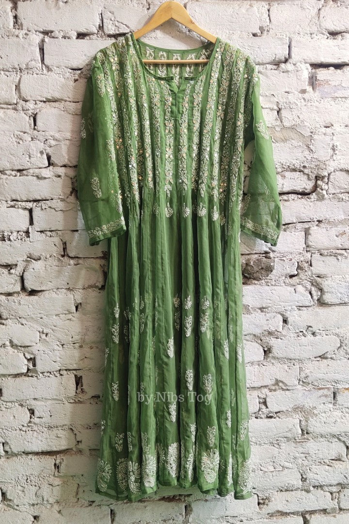 56 kali Chikankari Anarkali Suit with Mirror Work