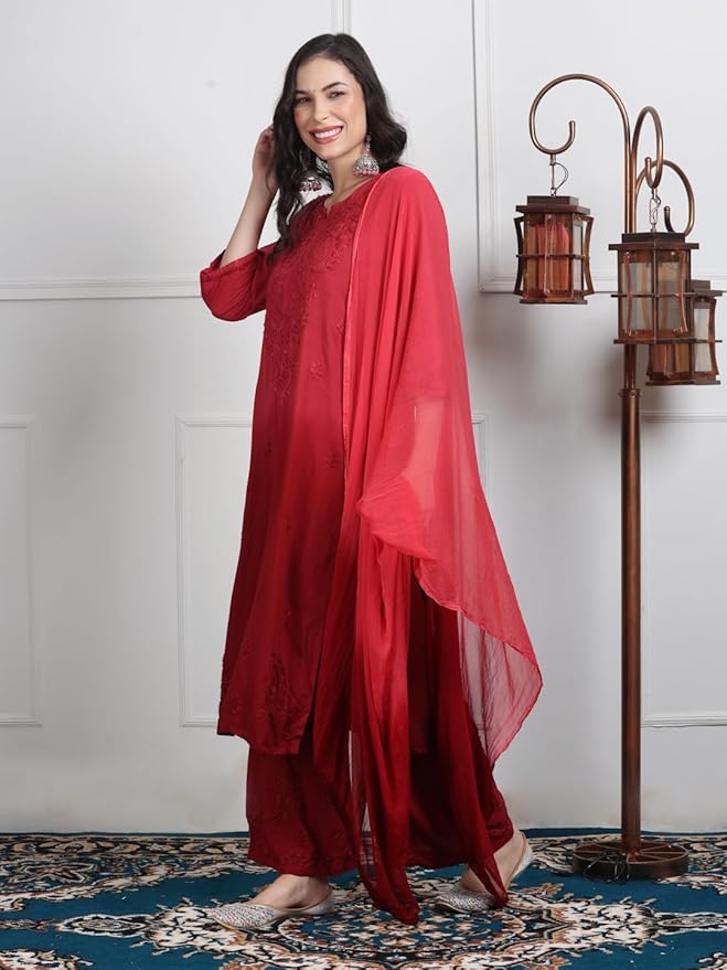 Ombre Kurta Palazzo Set with Dupatta