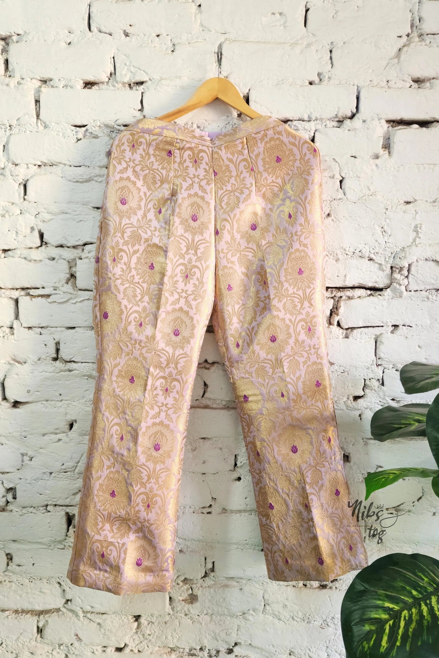 Ivory Silk Shirt with Lilac Brocade Pant Set