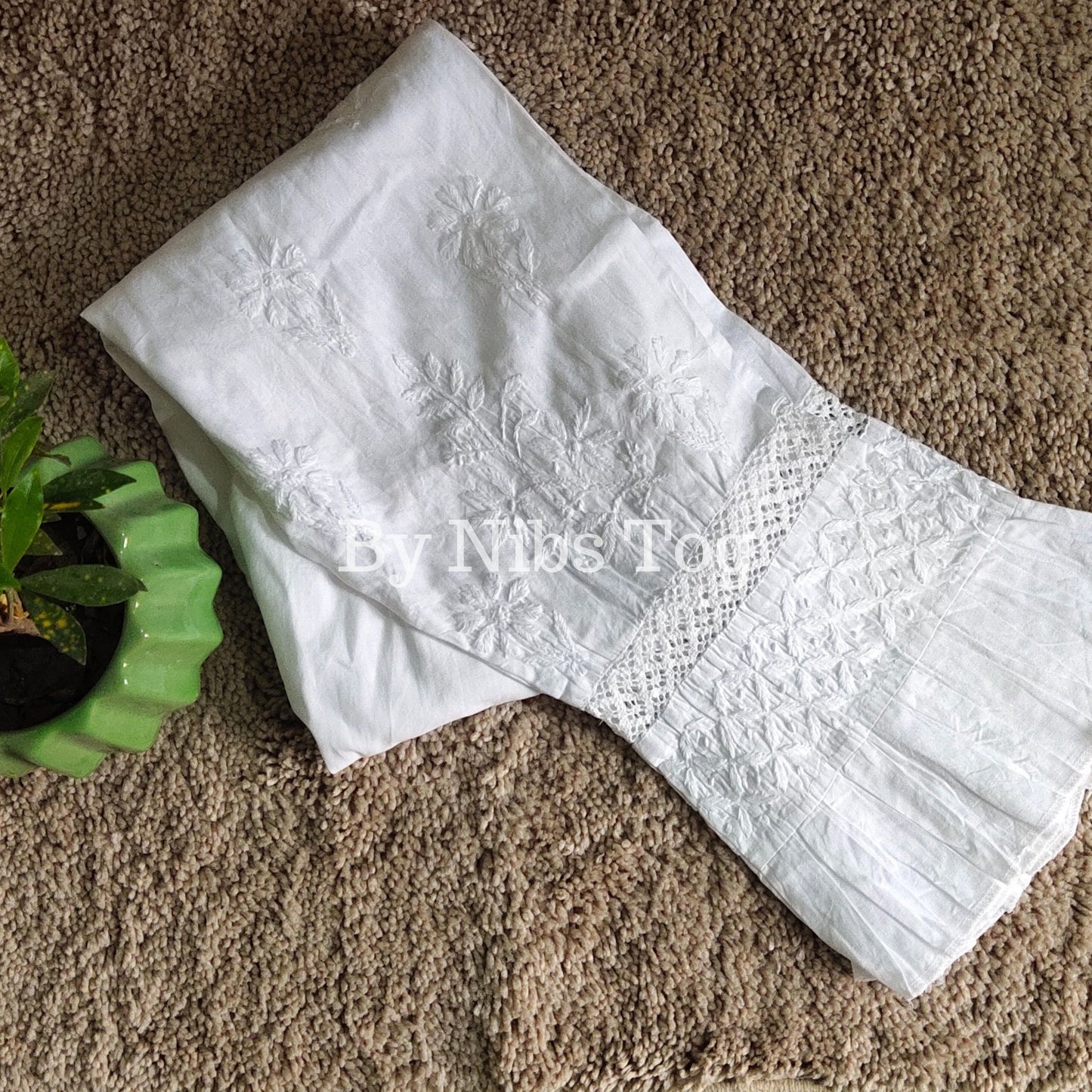 White Chikankari Pant Stretchable