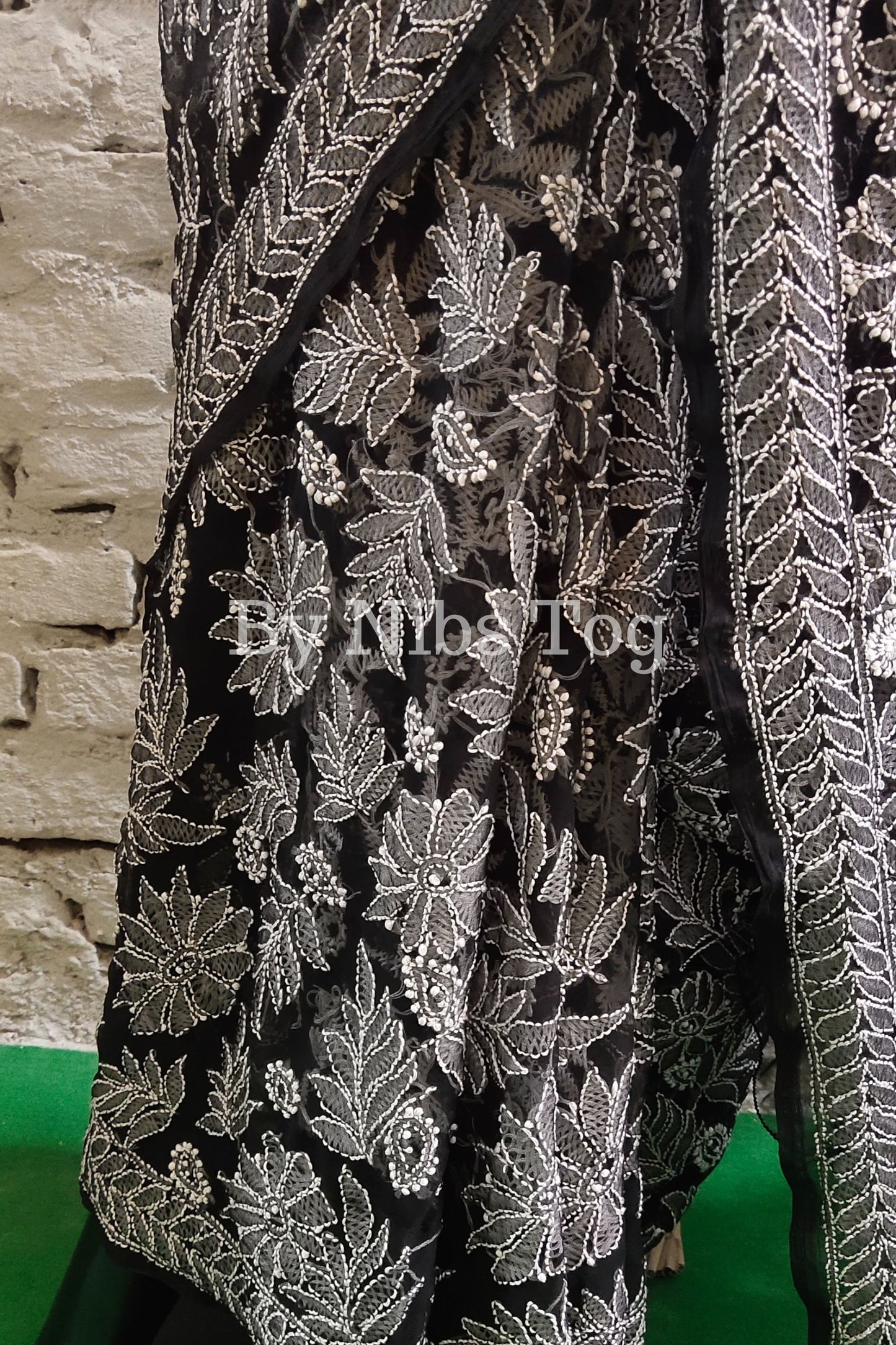 Handmade Black Chikankari Saree Georgette Full Jaal Embroidery