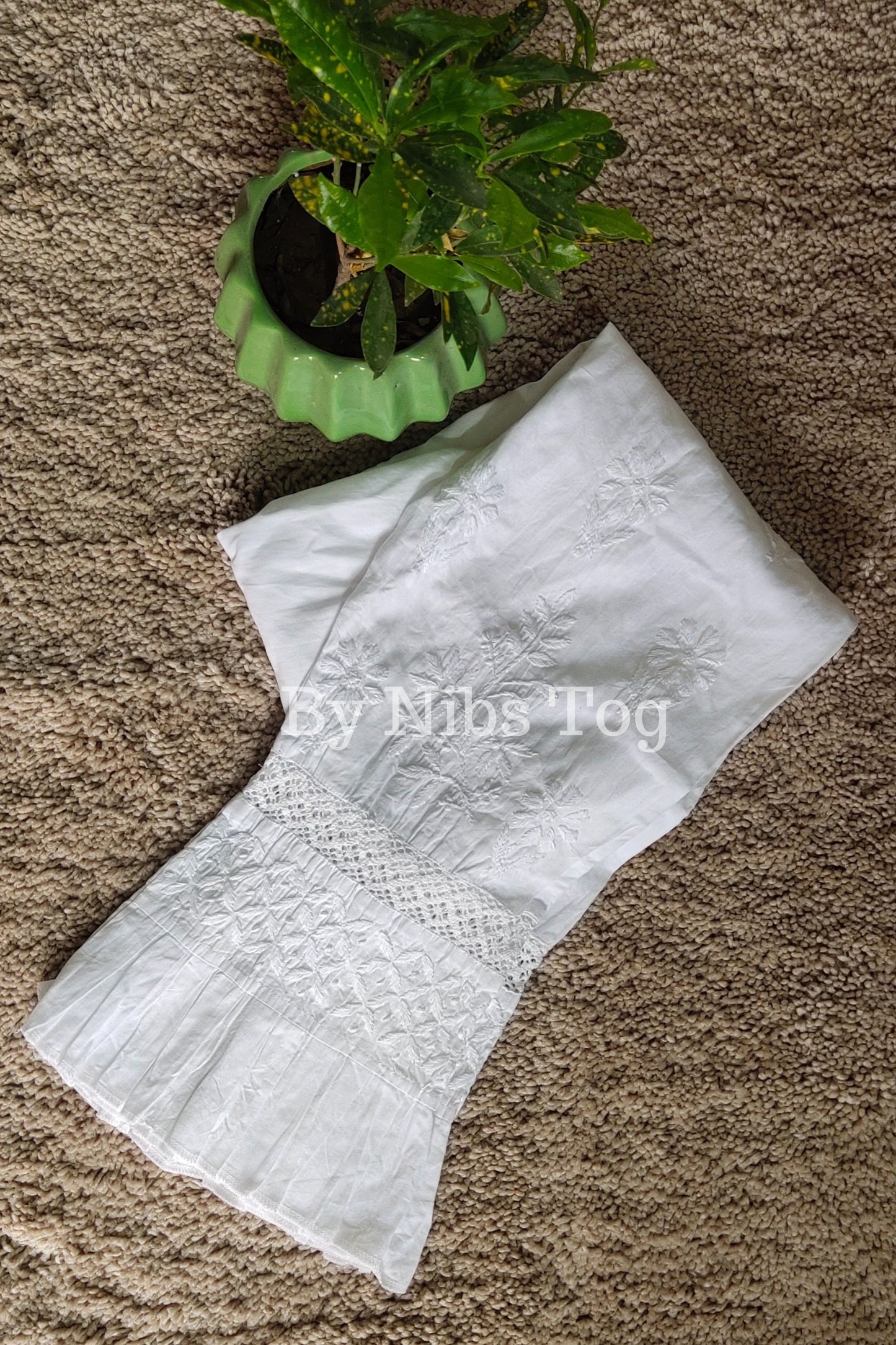 White Chikankari Pant Stretchable