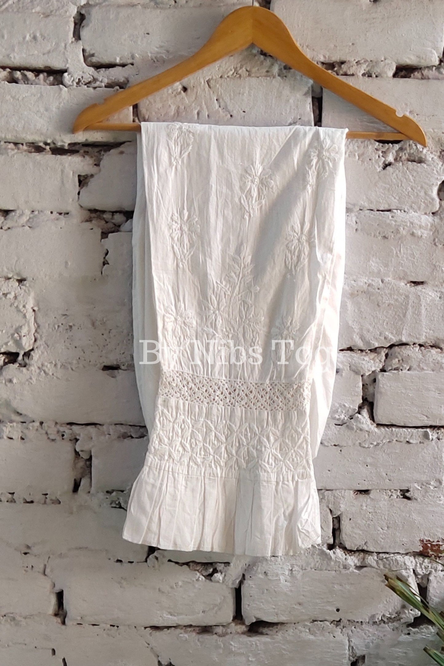 White Chikankari Pant Stretchable
