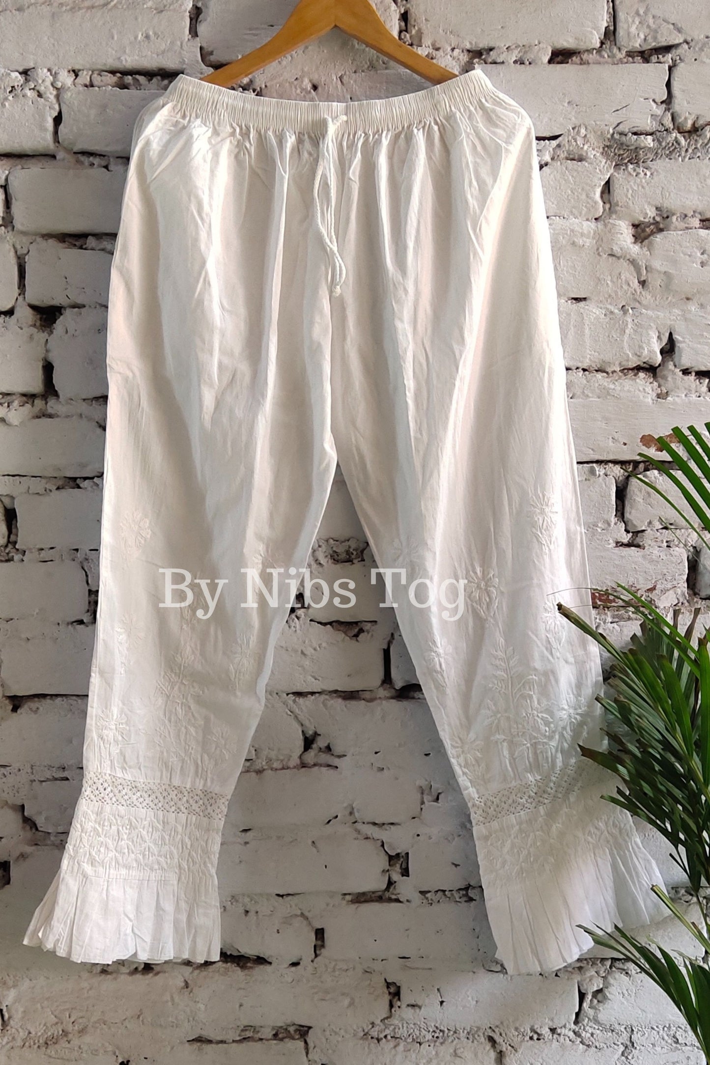 White Chikankari Pant Stretchable
