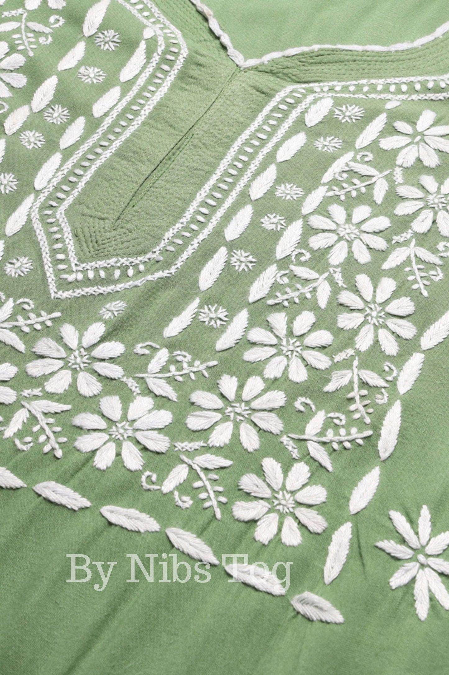 Women's Straight Lucknowi Chikankari Kurta Light Green Cotton