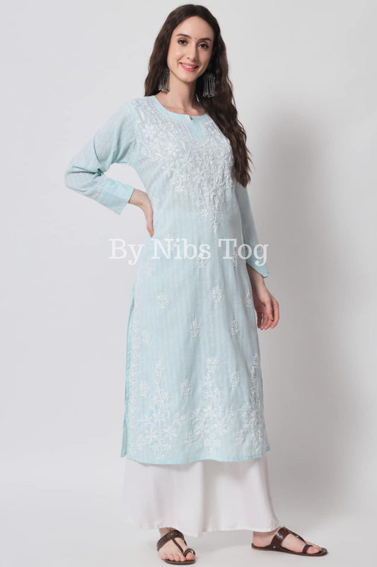 Blue Cotton Lucknowi Chikankari Kurta for Women