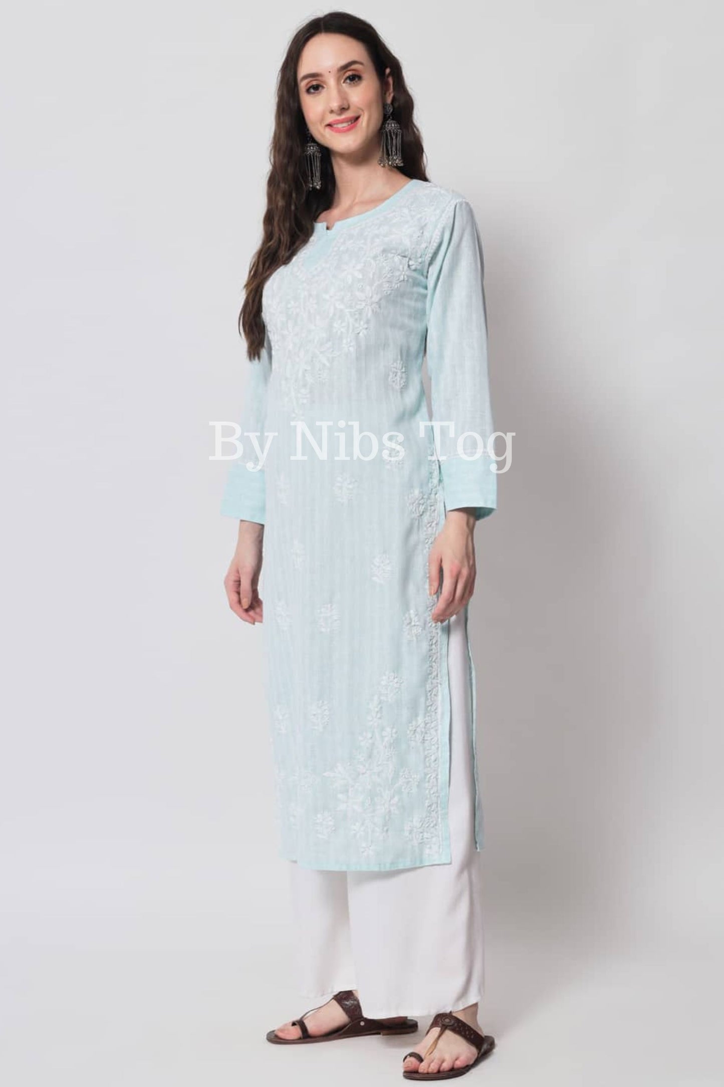 Blue Cotton Lucknowi Chikankari Kurta for Women