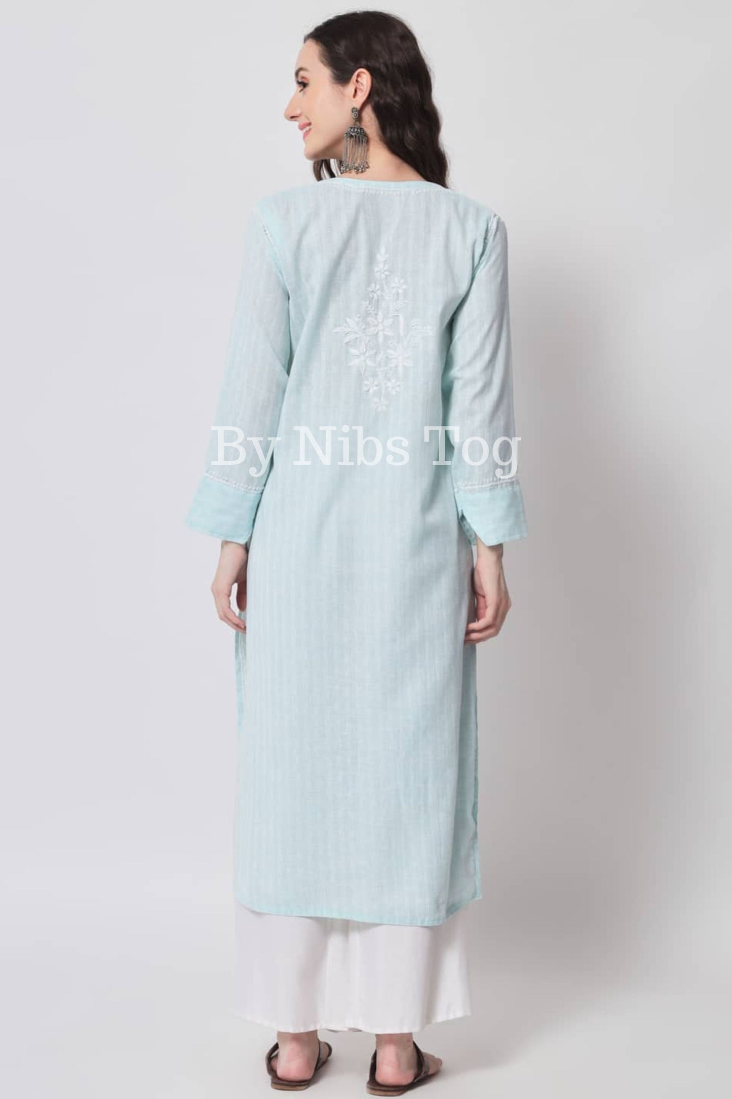 Blue Cotton Lucknowi Chikankari Kurta for Women