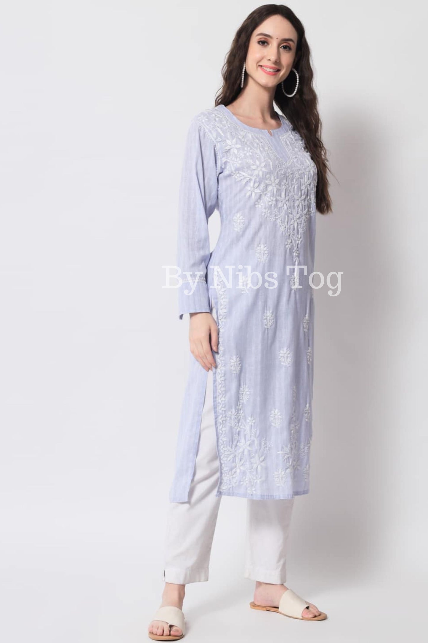 Lilac Chikankari Kurti for Women Cotton