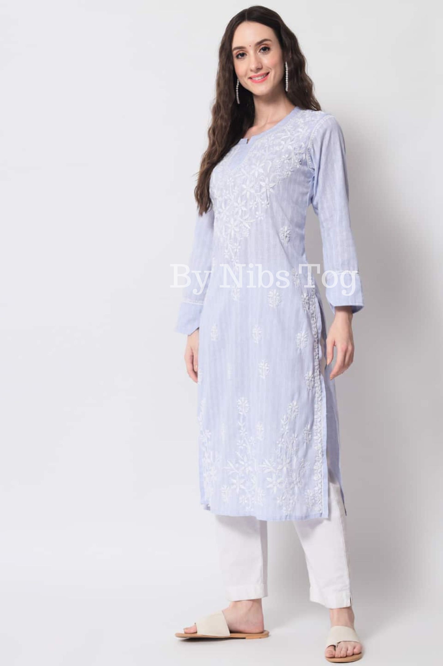 Lilac Chikankari Kurti for Women Cotton