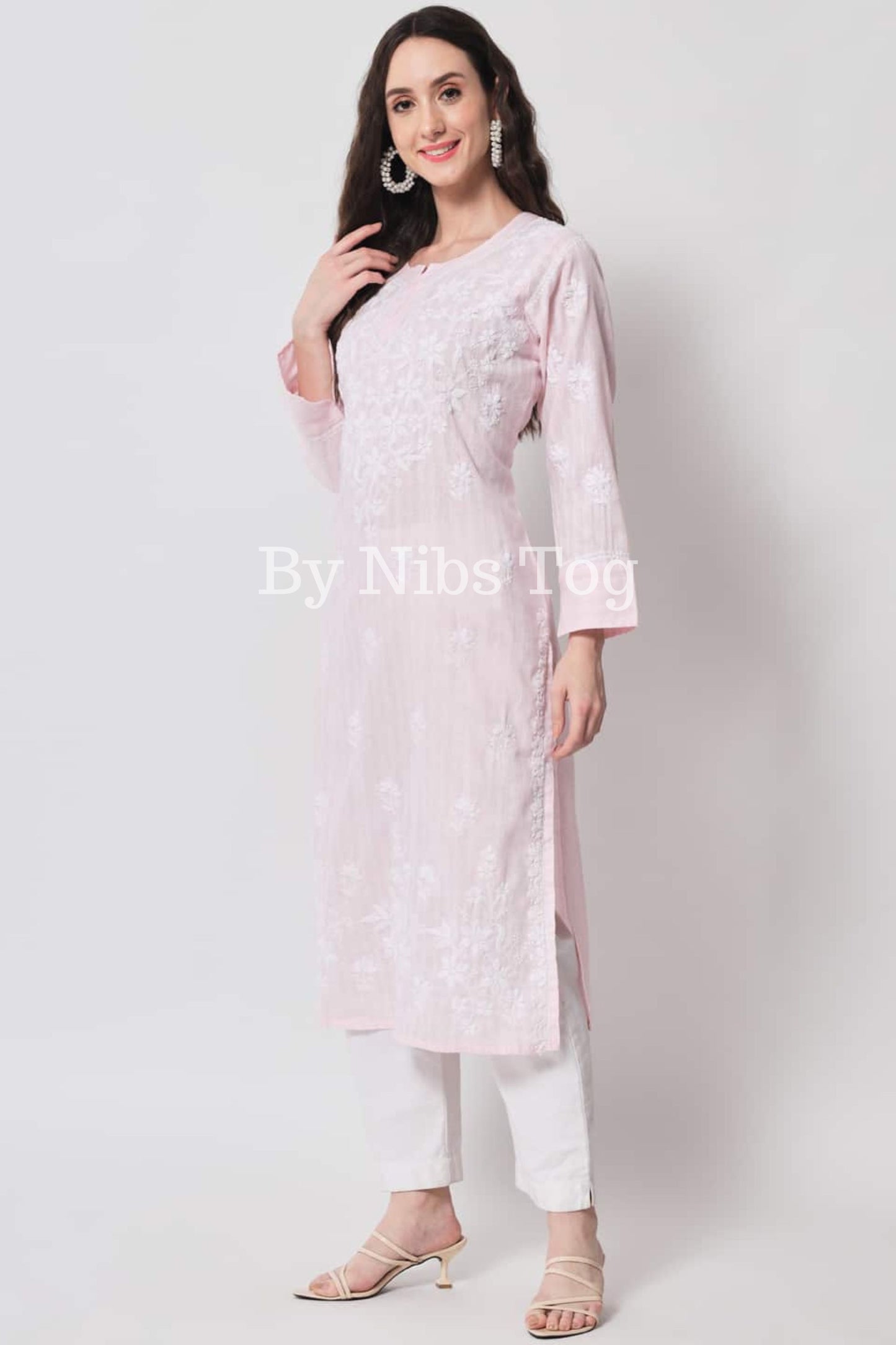 Cotton Chikankari Kurta for Women Pink Casual Wear