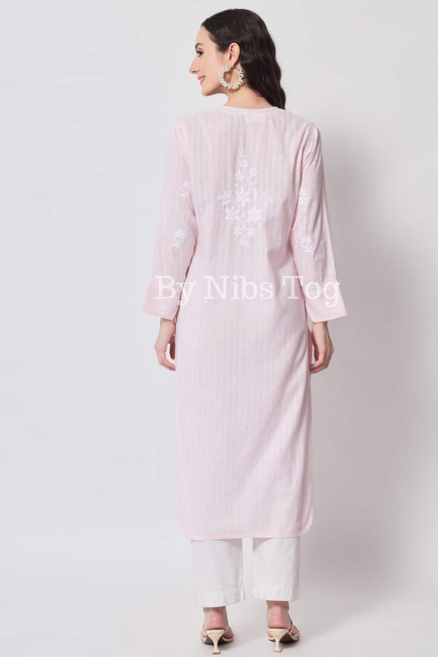 Cotton Chikankari Kurta for Women Pink Casual Wear