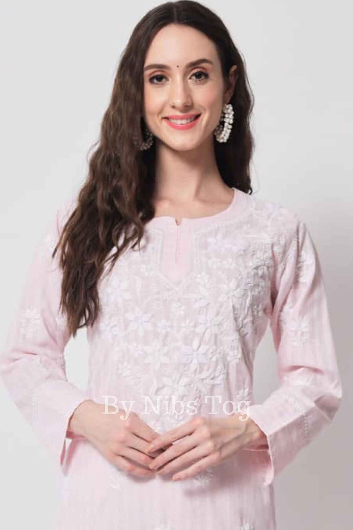 Cotton Chikankari Kurta for Women Pink Casual Wear