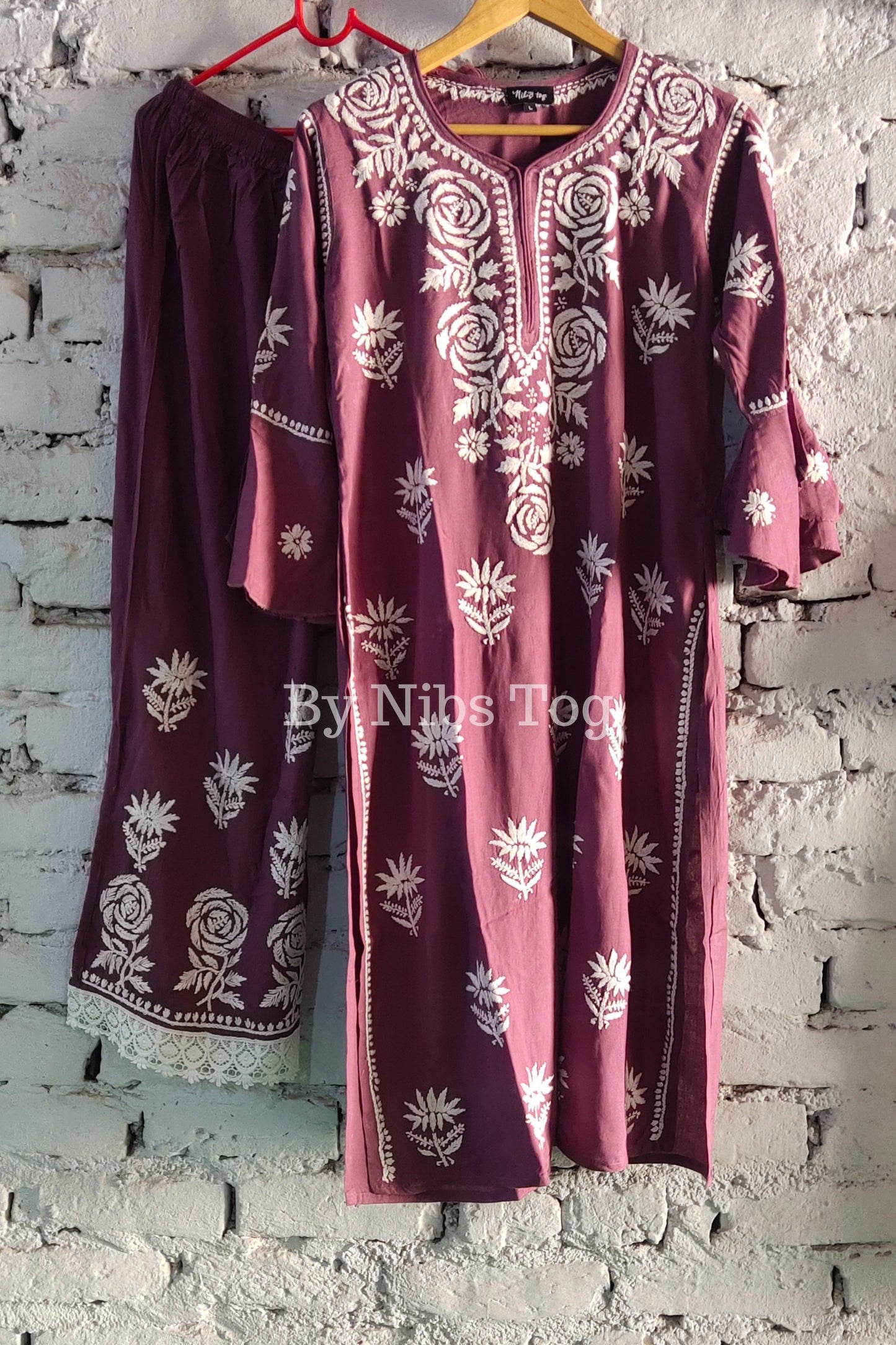 Ryon Cotton Chikankari Kurta Palazzo Set for Women
