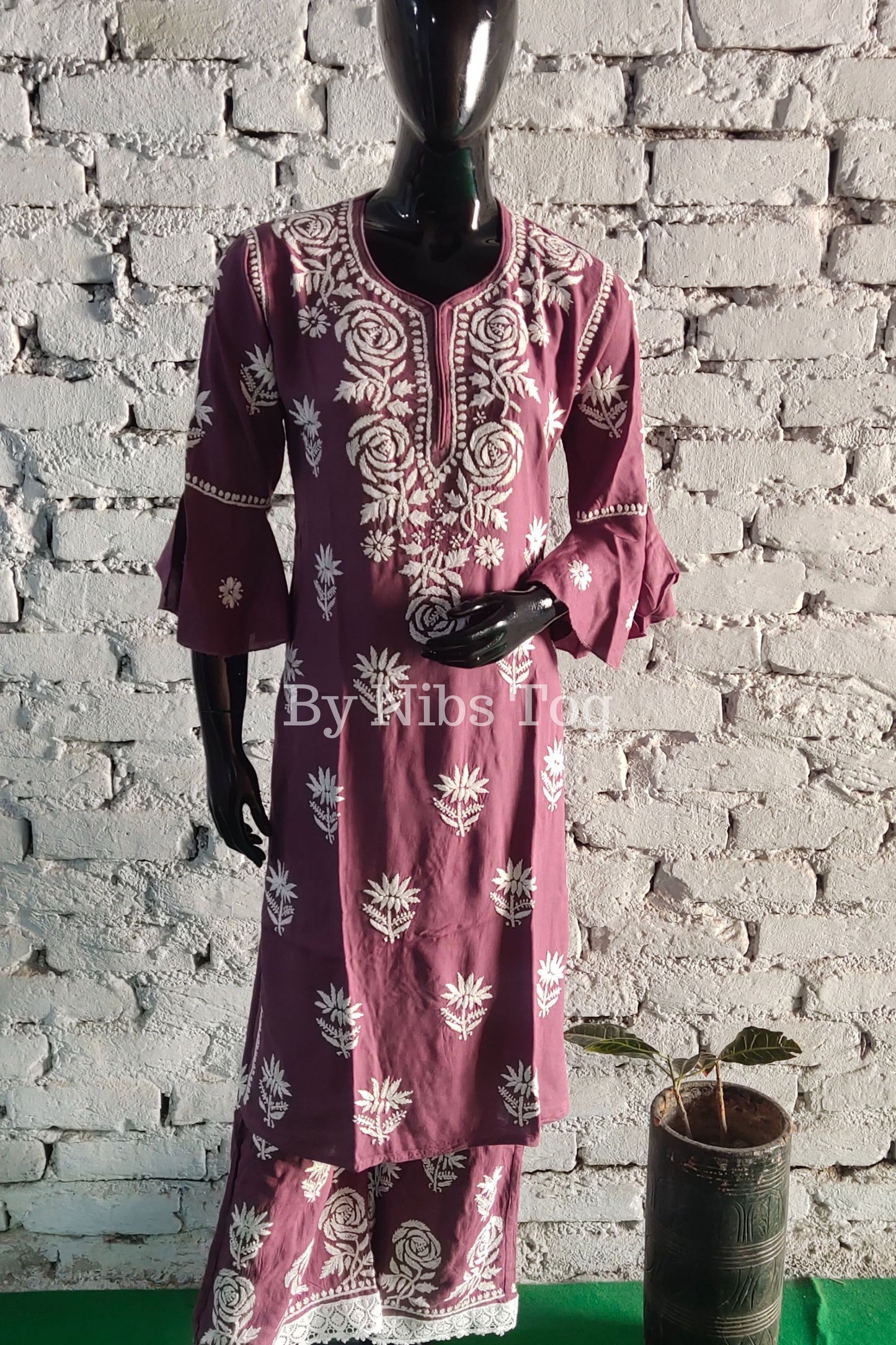 Ryon Cotton Chikankari Kurta Palazzo Set for Women