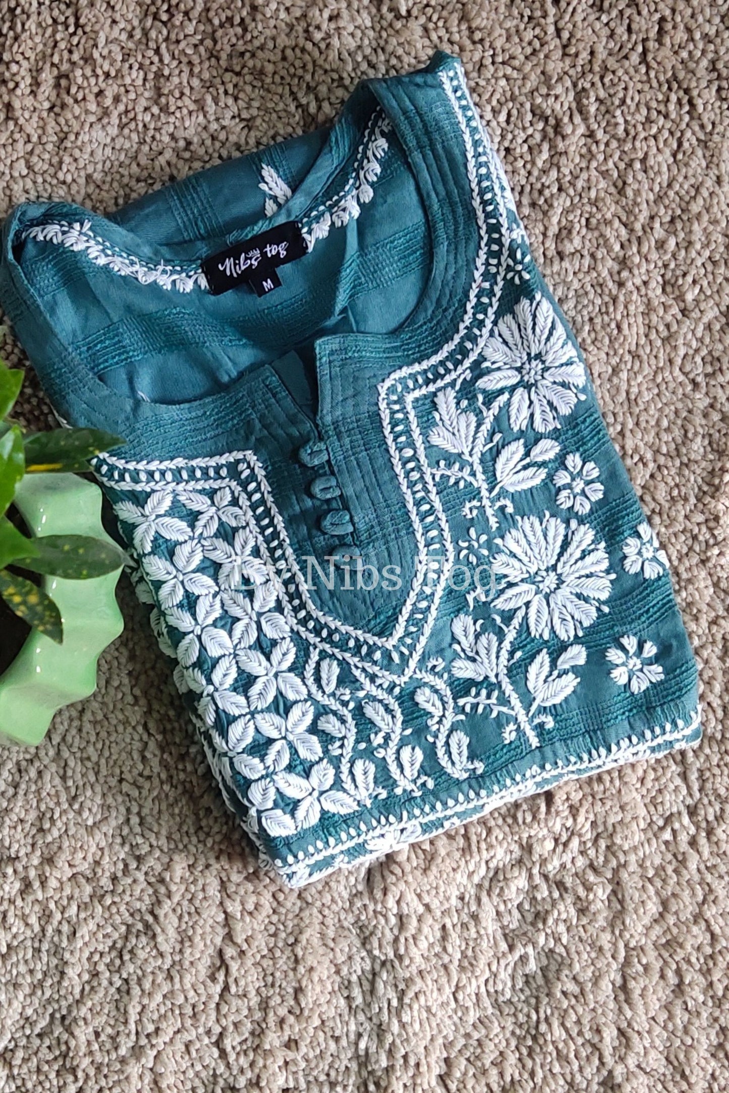 Cotton Straight Chikankari Kurta for Women Teal Green