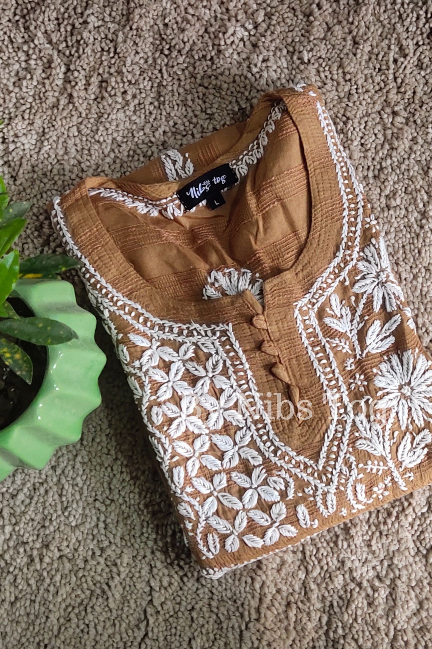 Cotton Straight Lucknowi Chikankari Kurta for Women Beige