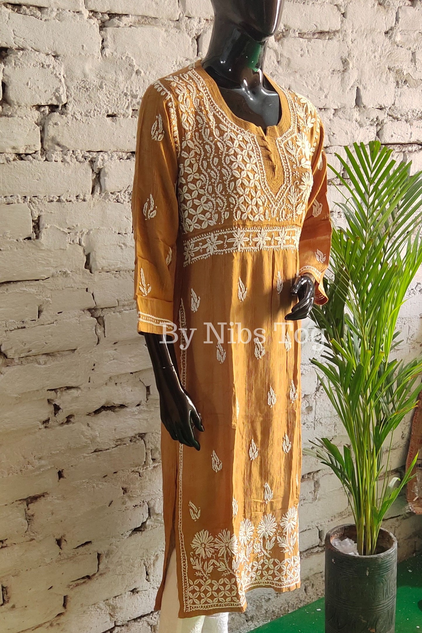 Cotton Straight Lucknowi Chikankari Kurta for Women Beige