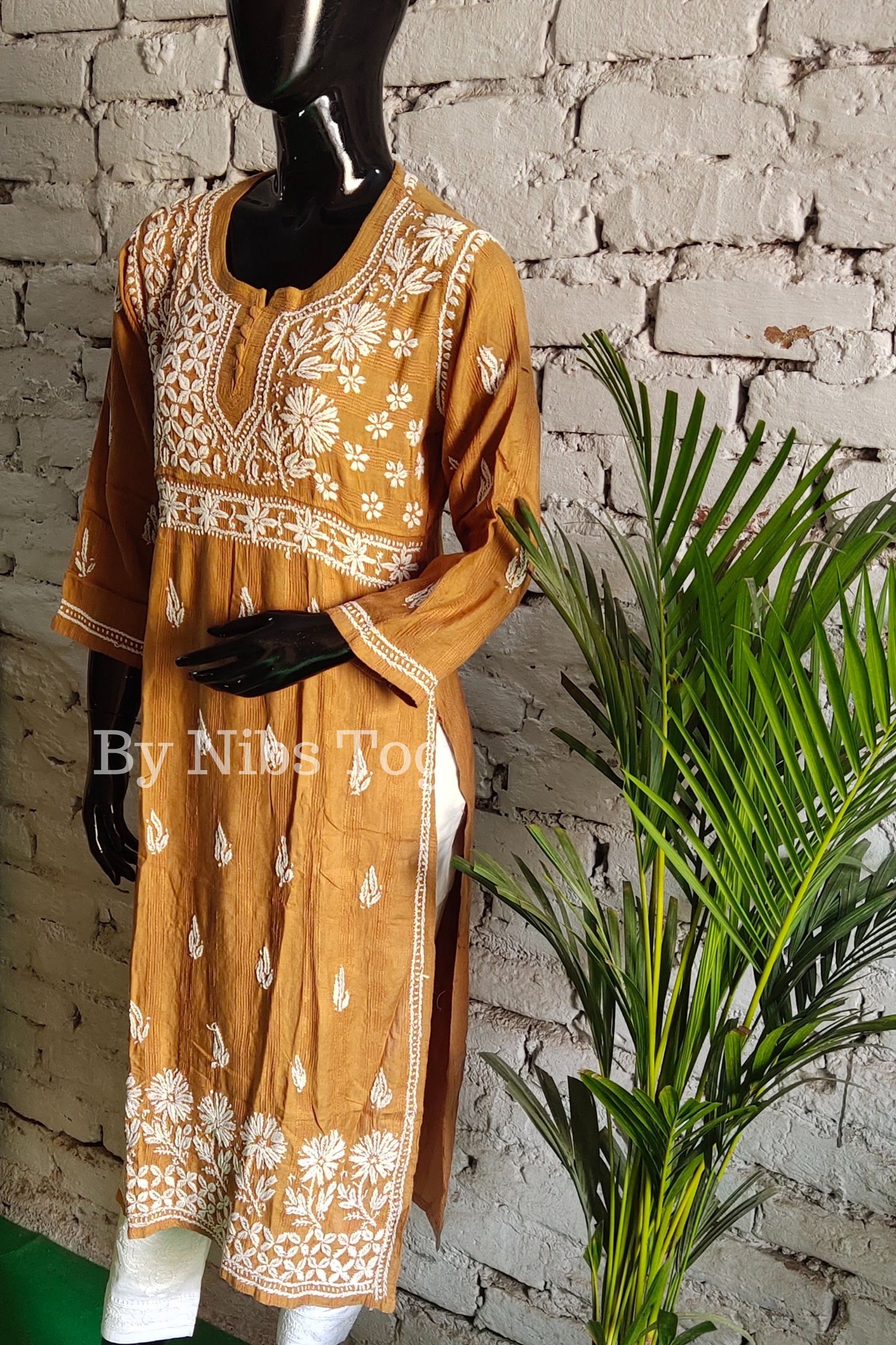 Cotton Straight Lucknowi Chikankari Kurta for Women Beige