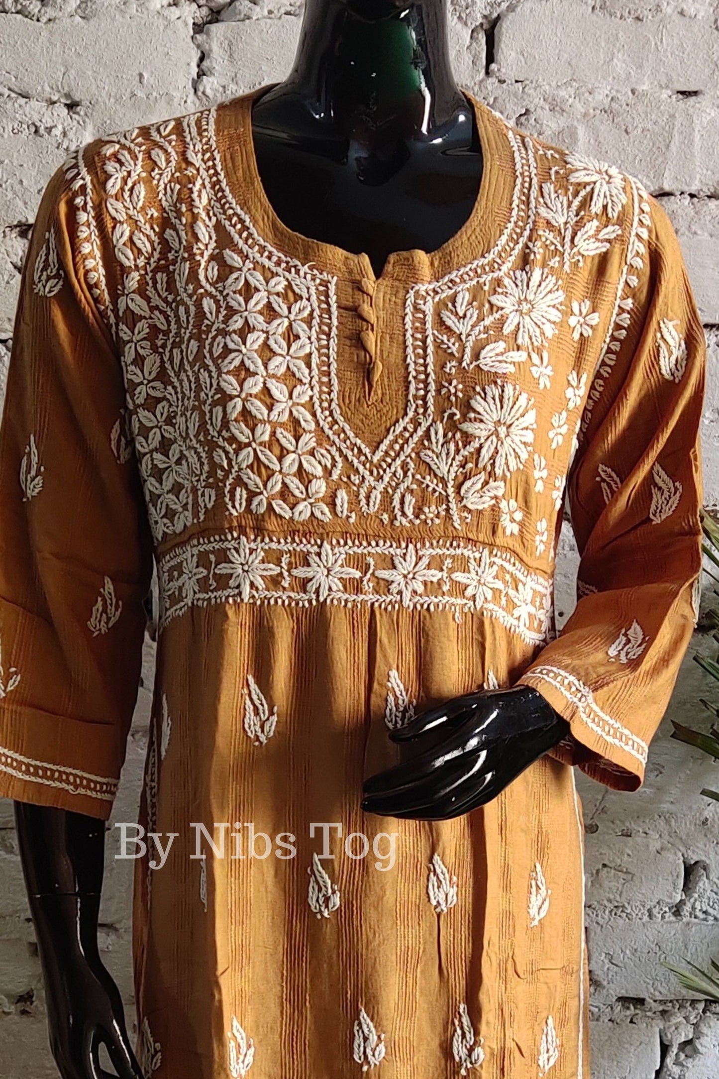 Cotton Straight Lucknowi Chikankari Kurta for Women Beige