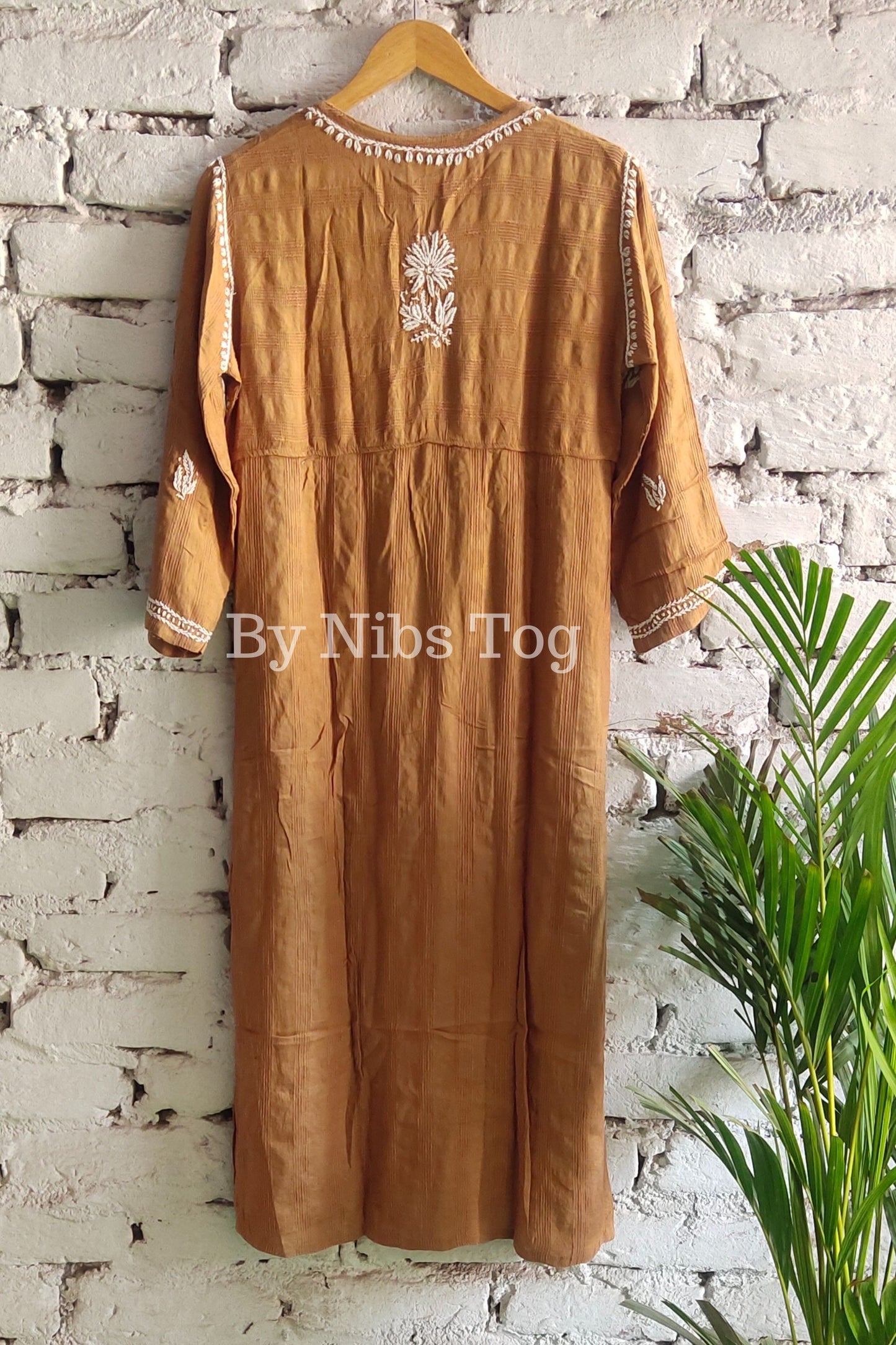 Cotton Straight Lucknowi Chikankari Kurta for Women Beige