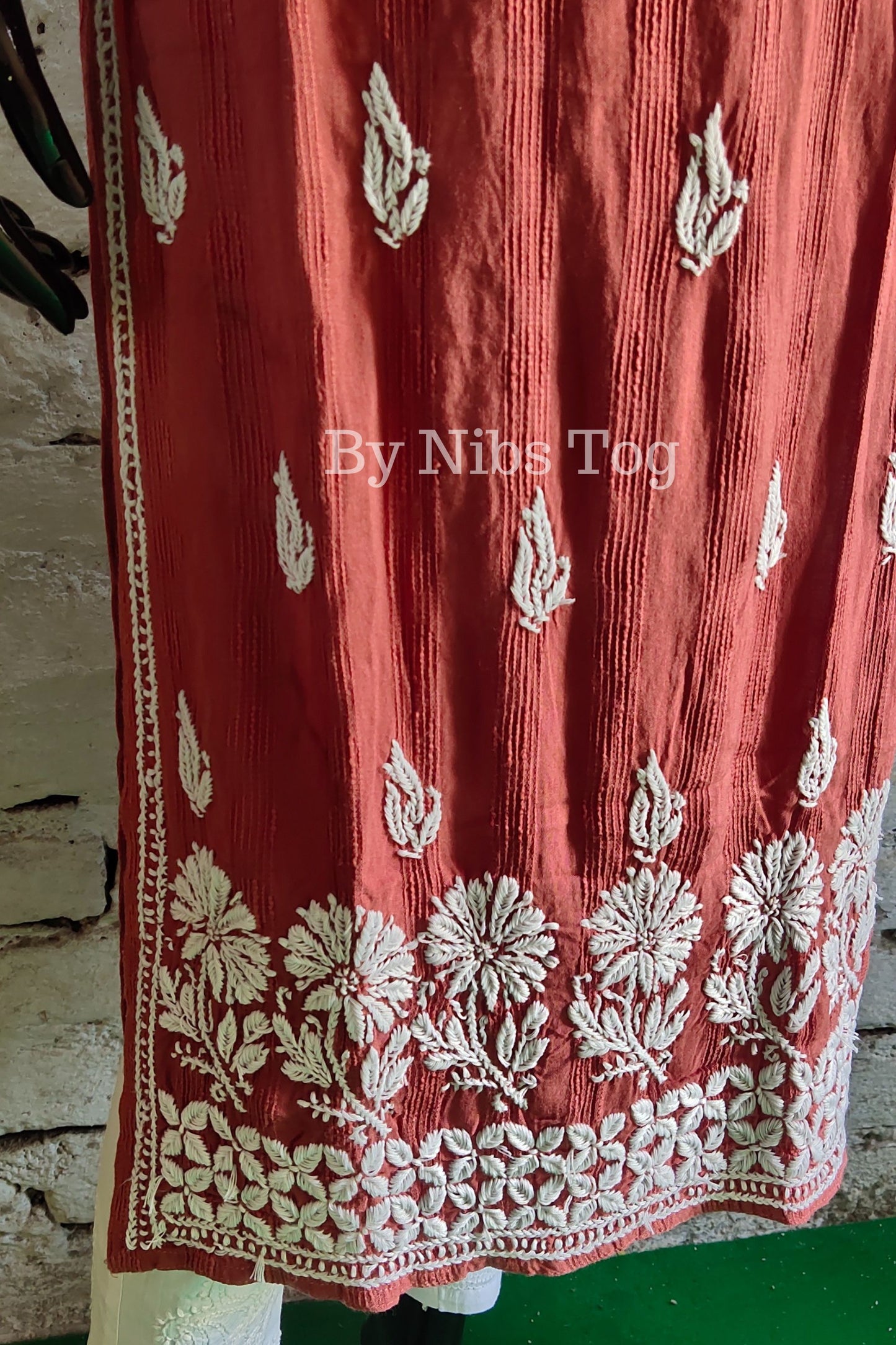 Women's Straight Cotton Lucknowi Chikankari Kurta Nude Rust