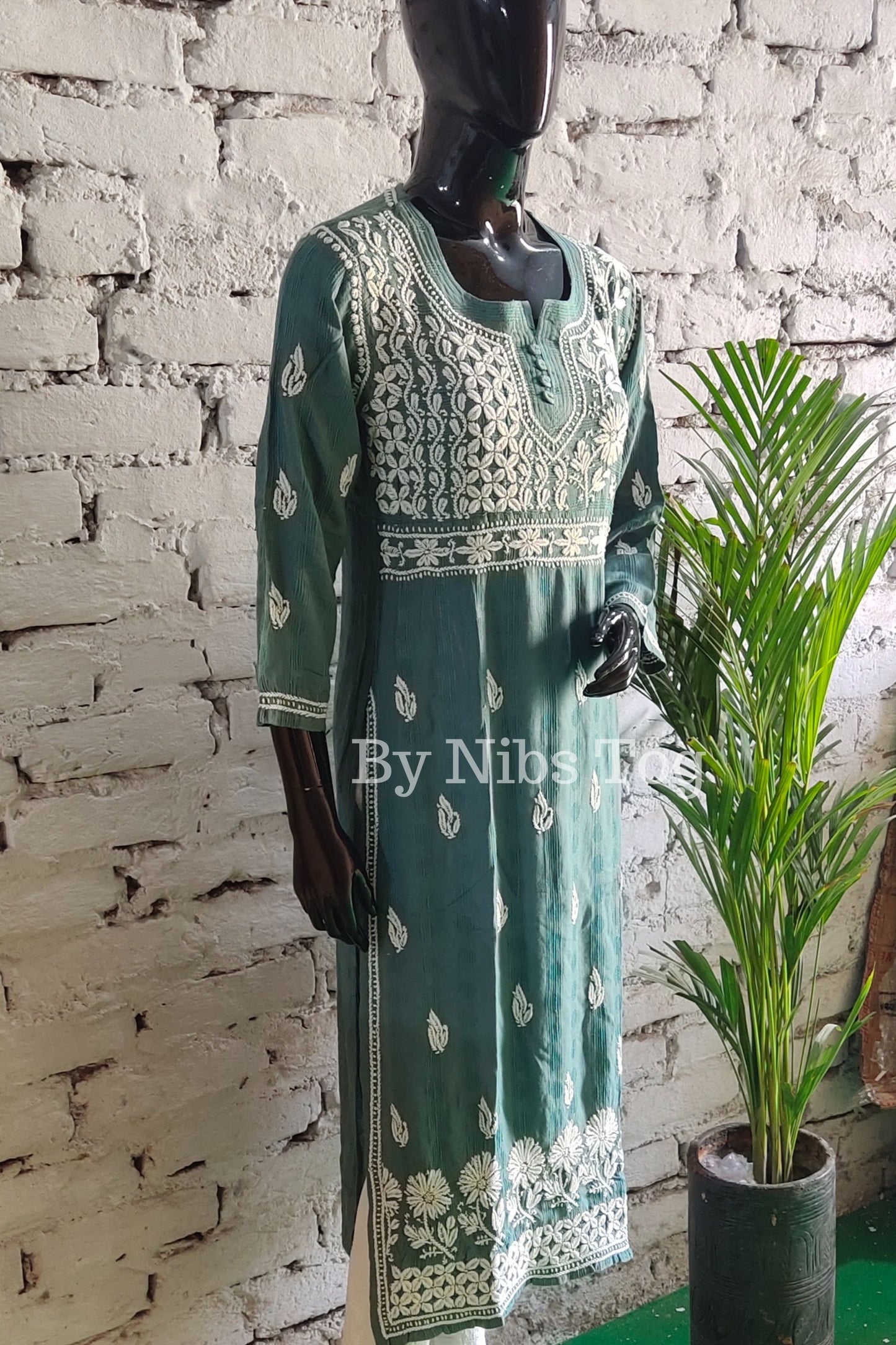 Cotton Straight Chikankari Kurta for Women Teal Green