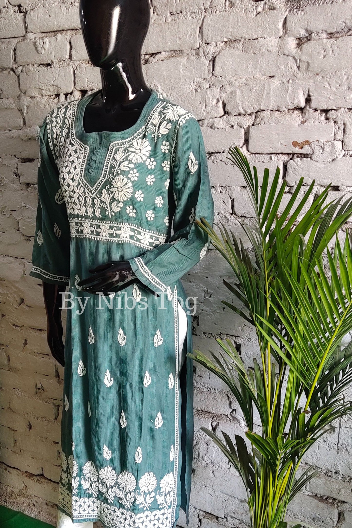 Cotton Straight Chikankari Kurta for Women Teal Green