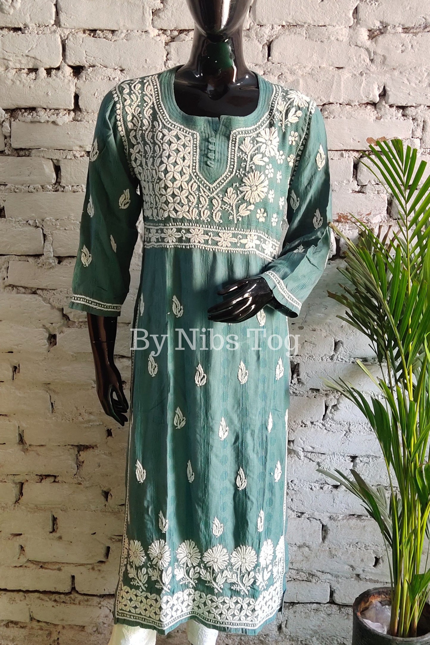 Cotton Straight Chikankari Kurta for Women Teal Green