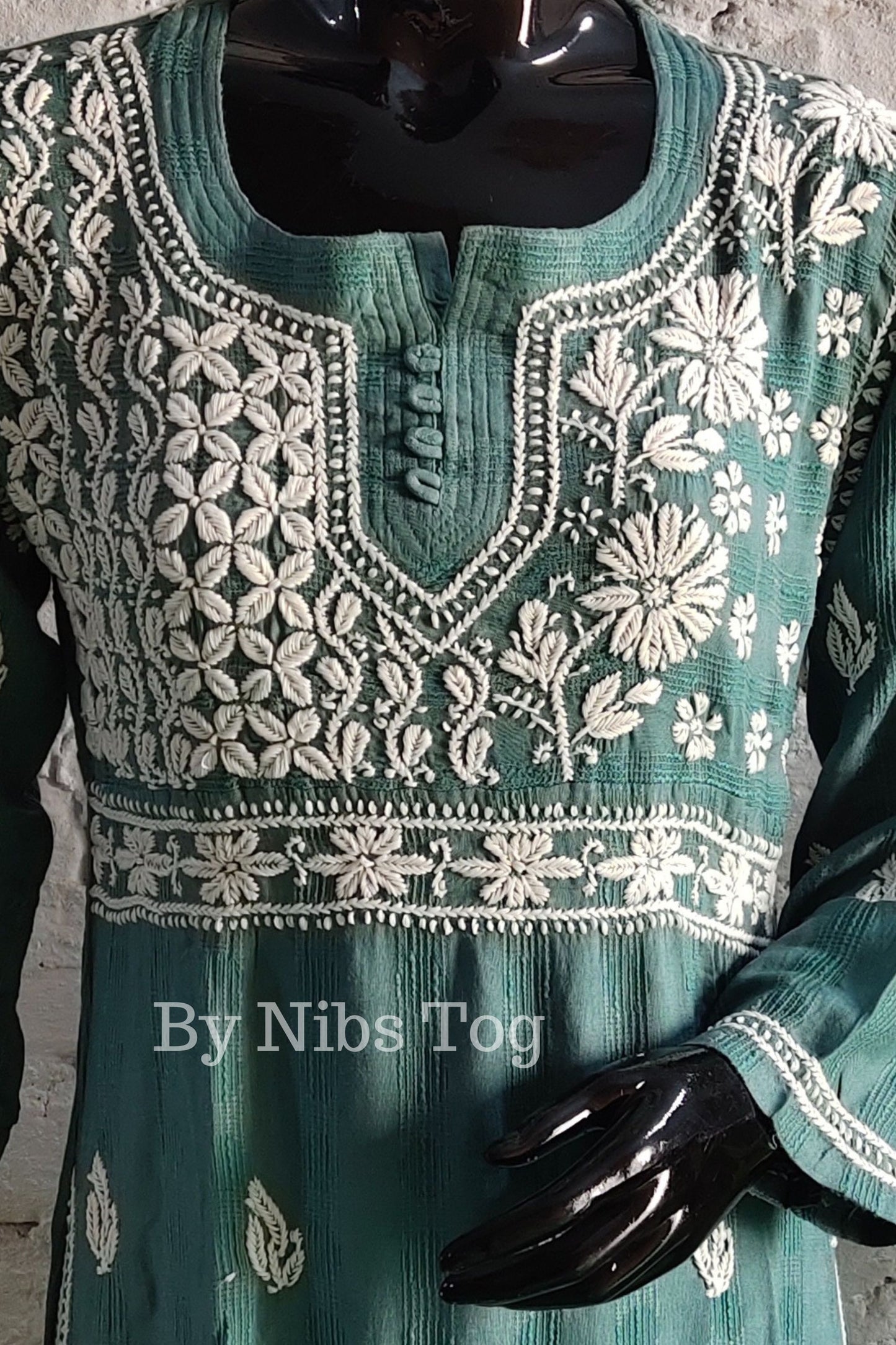 Cotton Straight Chikankari Kurta for Women Teal Green