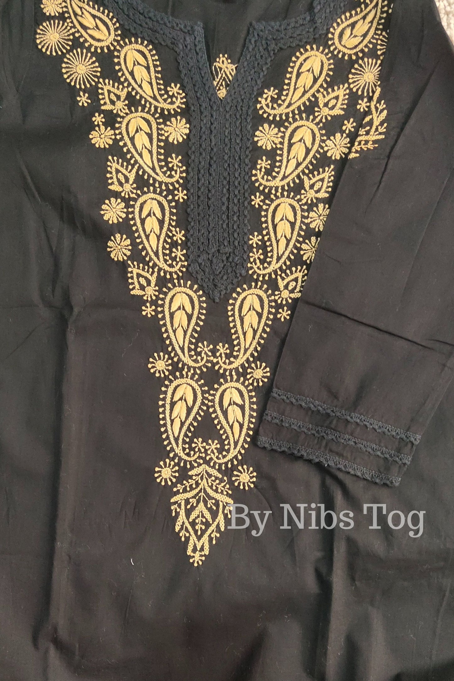 Knee Length Straight Cotton Chikankari Kurti for Women Black