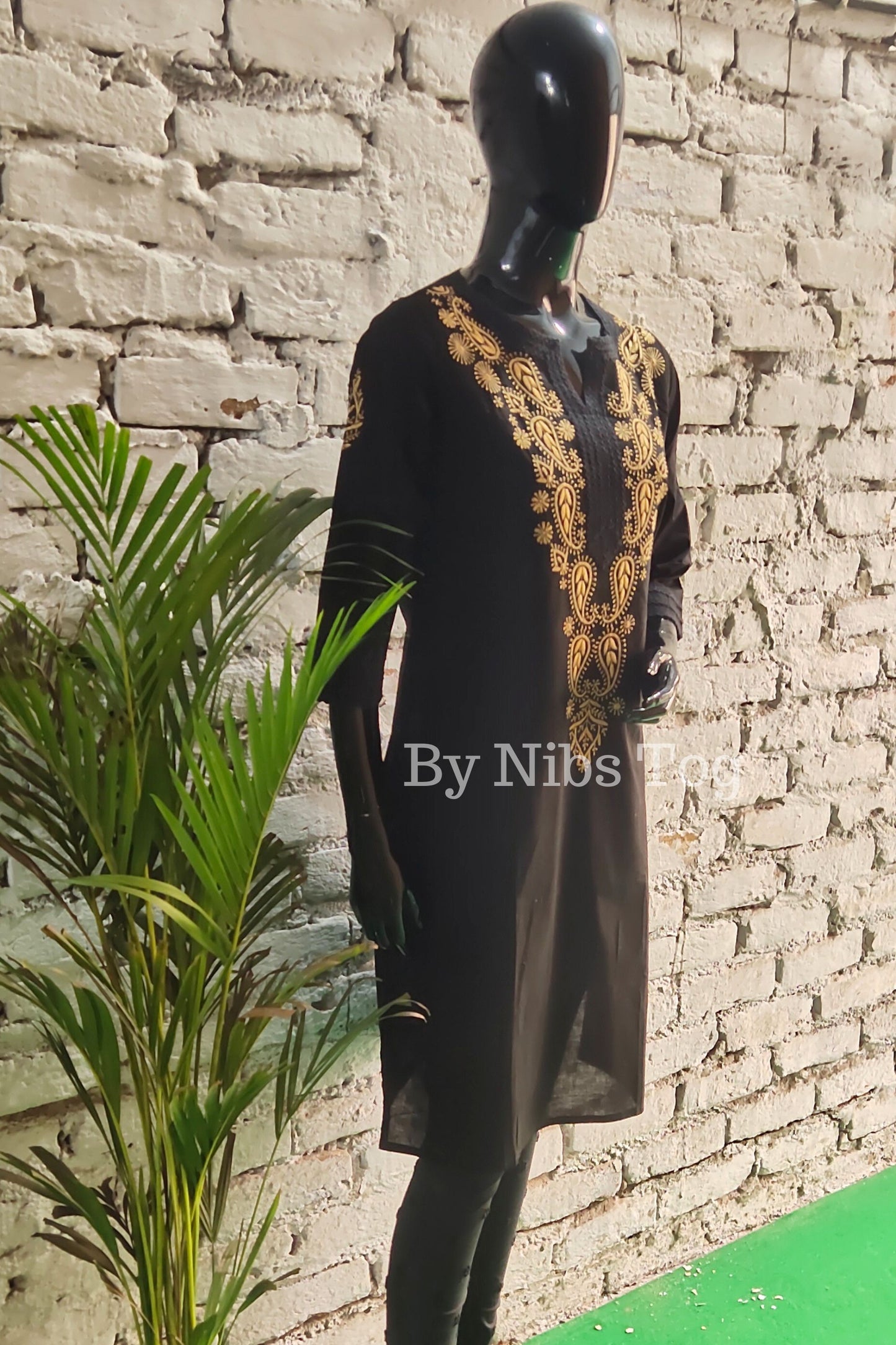 Knee Length Straight Cotton Chikankari Kurti for Women Black