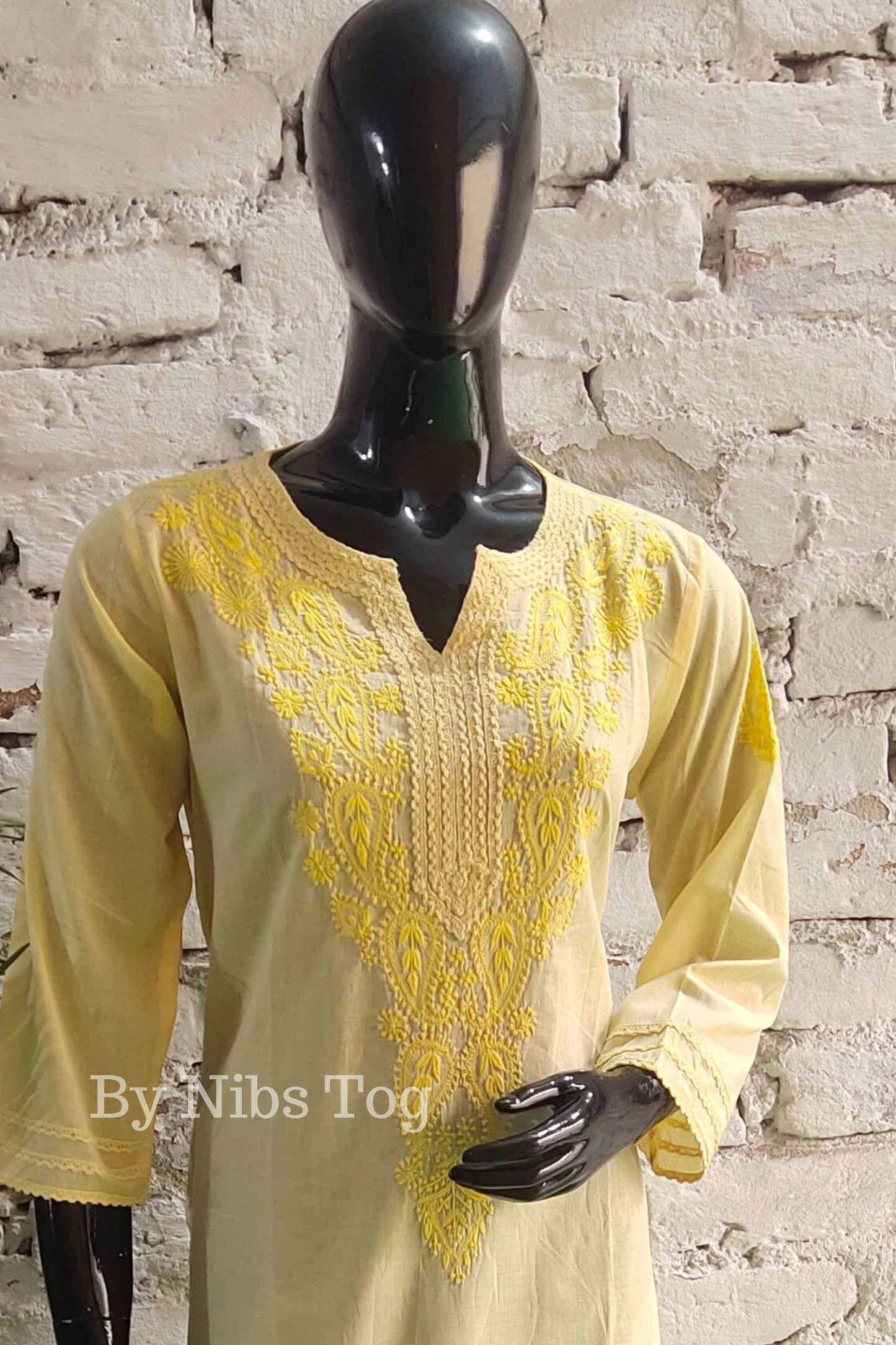 Lemon Yellow Straight Cotton Chikankari Kurti for Women