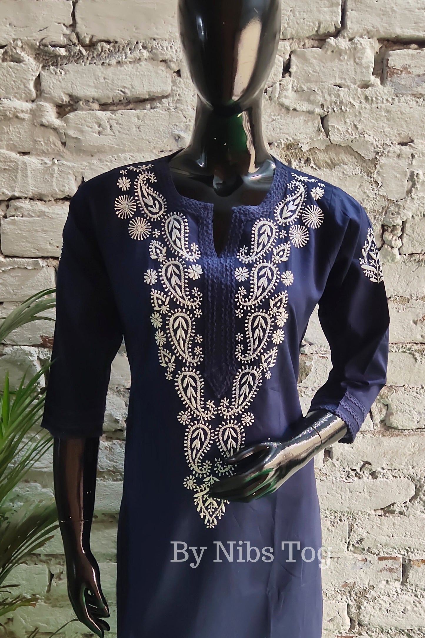 Cotton Lucknowi Chikankari Kurti for Women Indigo Blue