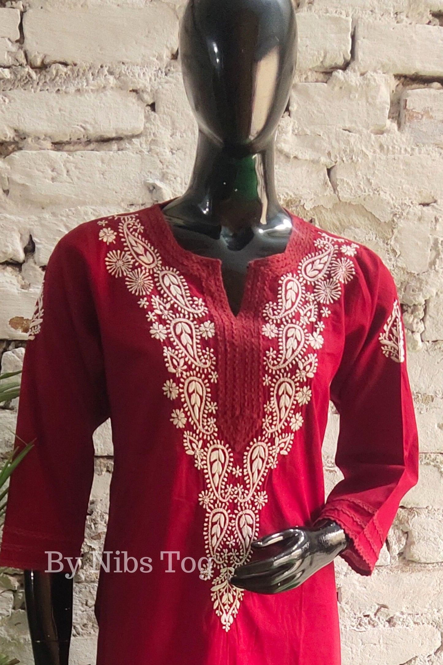 Pure Cotton Lucknowi Chikankari Kurta for Women Deep Red